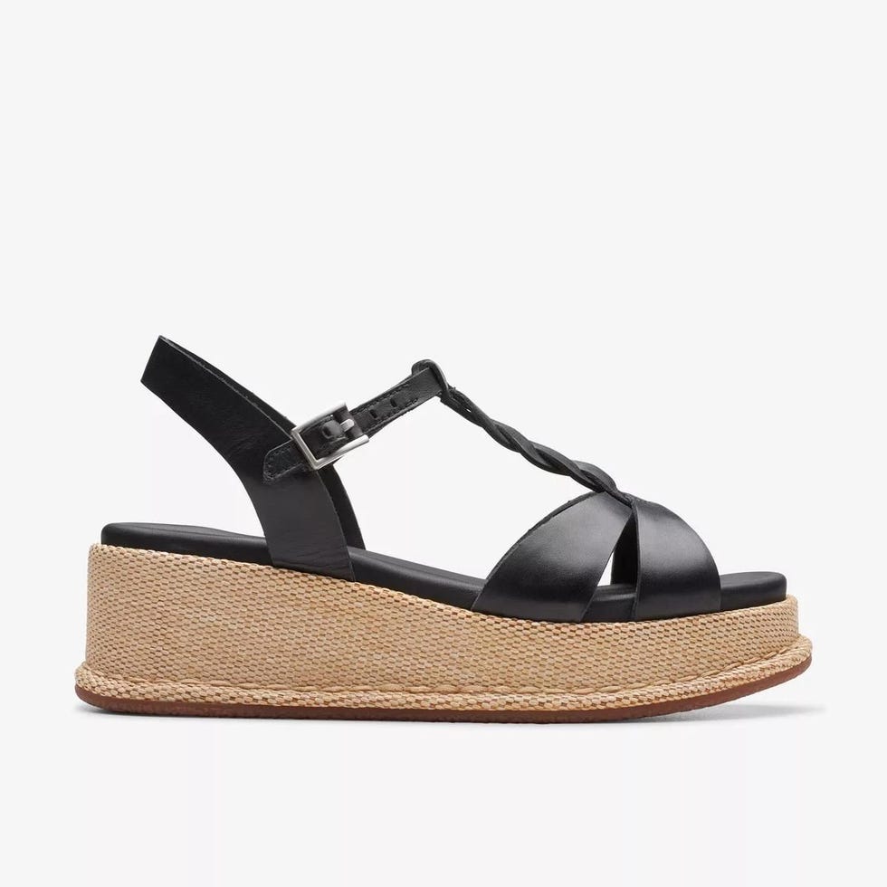 Sandalias cuña cuero negro