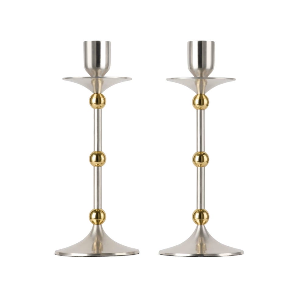 Silver & Gold Cilia Candlestick Set