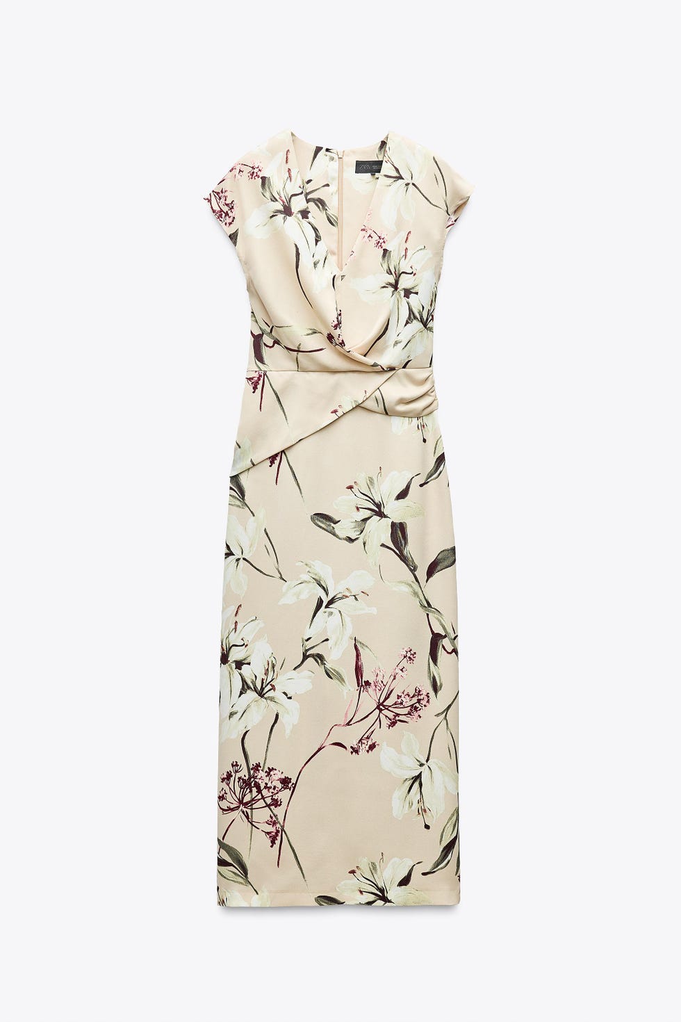 Midi satin dress with floral print 