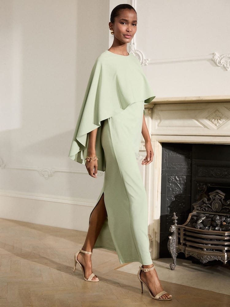 Sage Green Cape Maxi Dress
