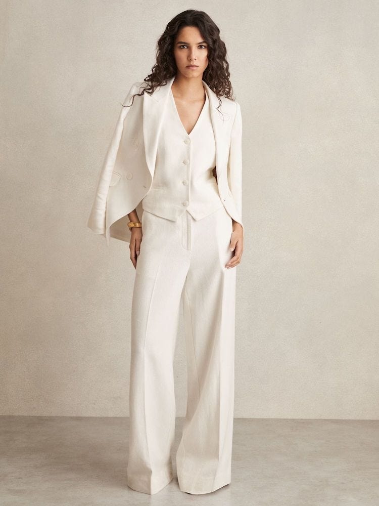 Linen-Blend Double-Breasted Suit Jacket