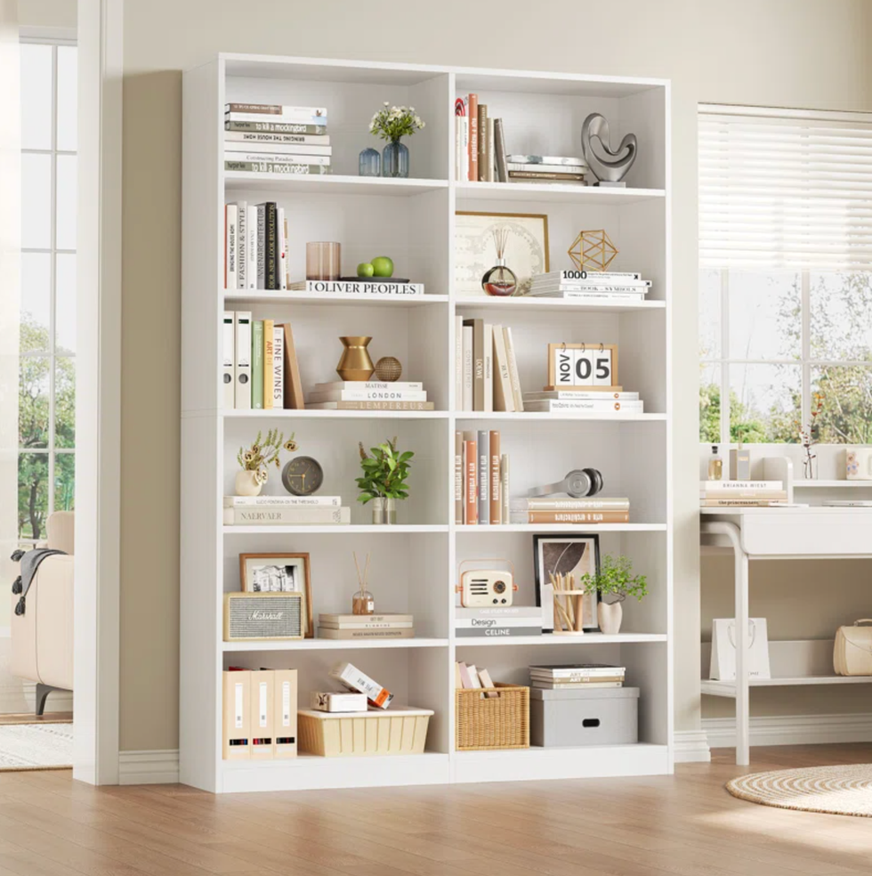 Wood Double 6-Tier Bookcase