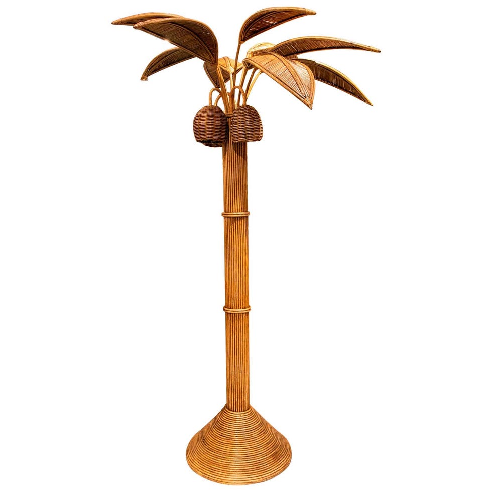 1980s Spanish Woven Wicker Palm Tree Lamp