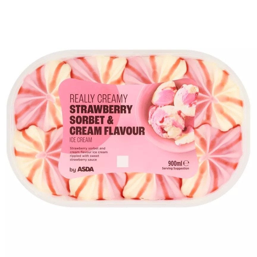 Really Creamy Strawberry Sorbet & Cream Flavour Ice Cream 900ml