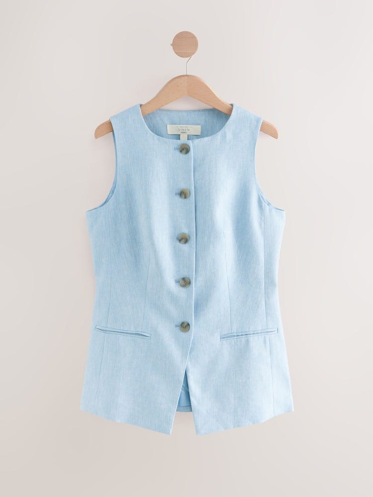 Blue Rich Textured Chambray Waistcoat