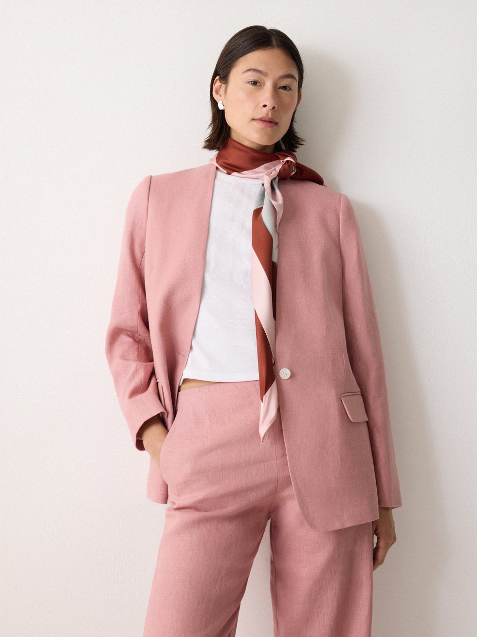 Linen Collarless Blazer