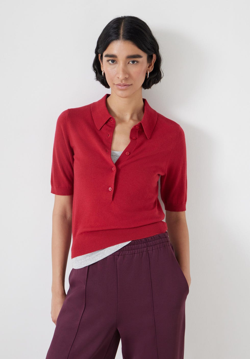Fine Knit Short Sleeve Polo Top