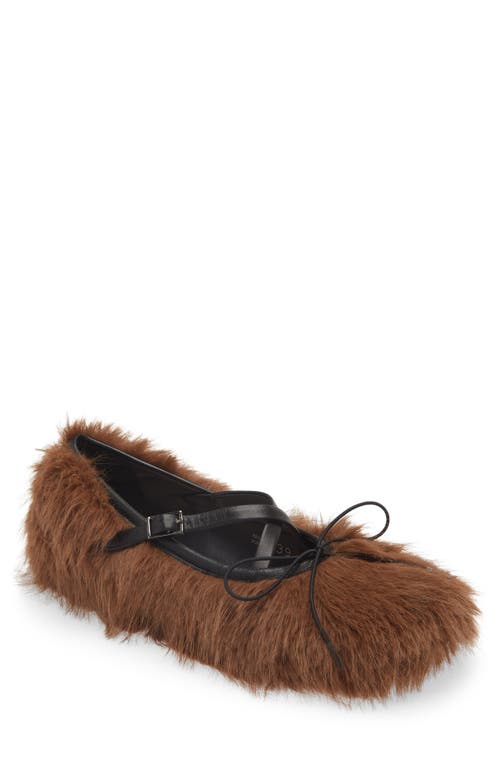 Faux fur crisscross-strap ballet flat