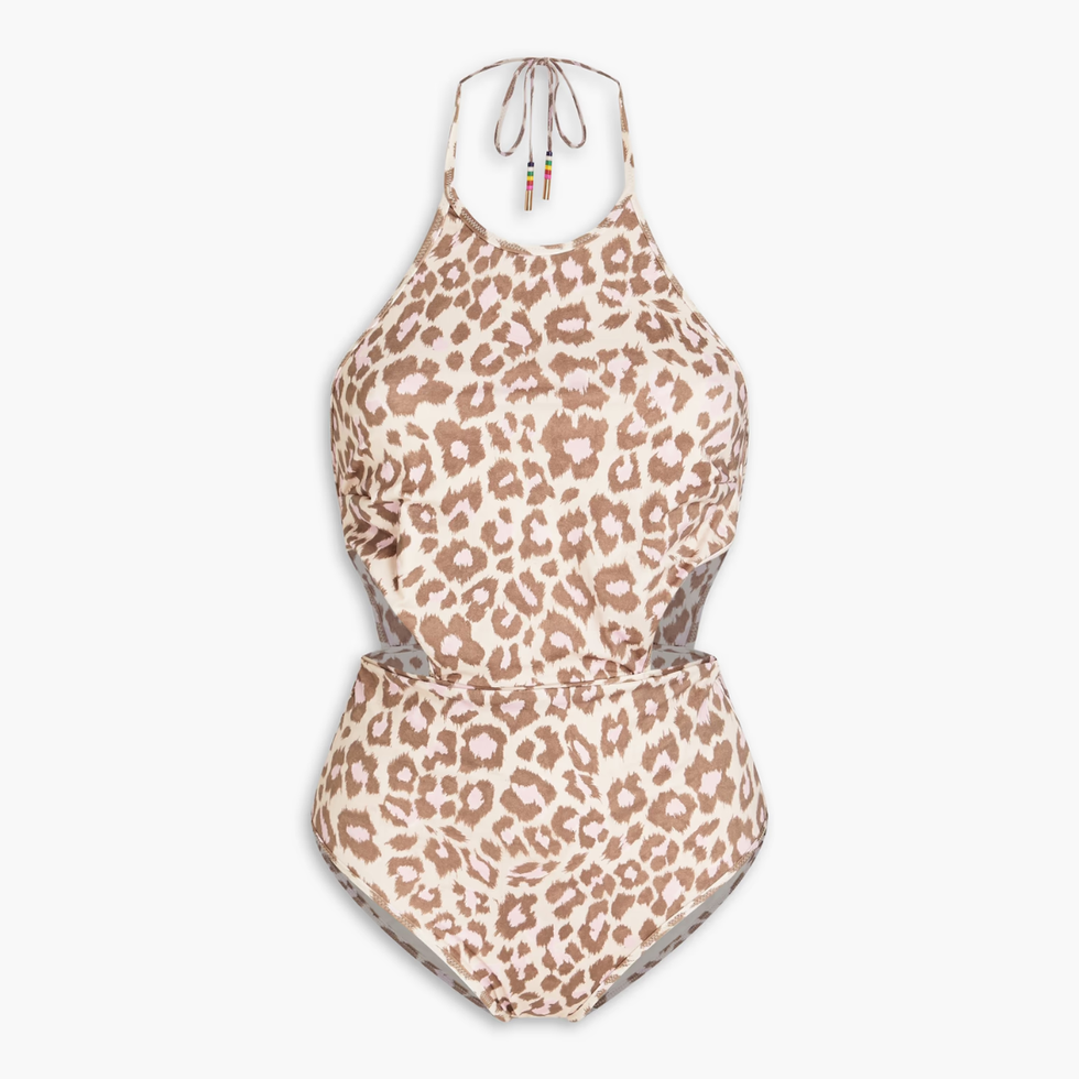 Neckholder-Badeanzug mit Cut-Outs und Leopardenmuster