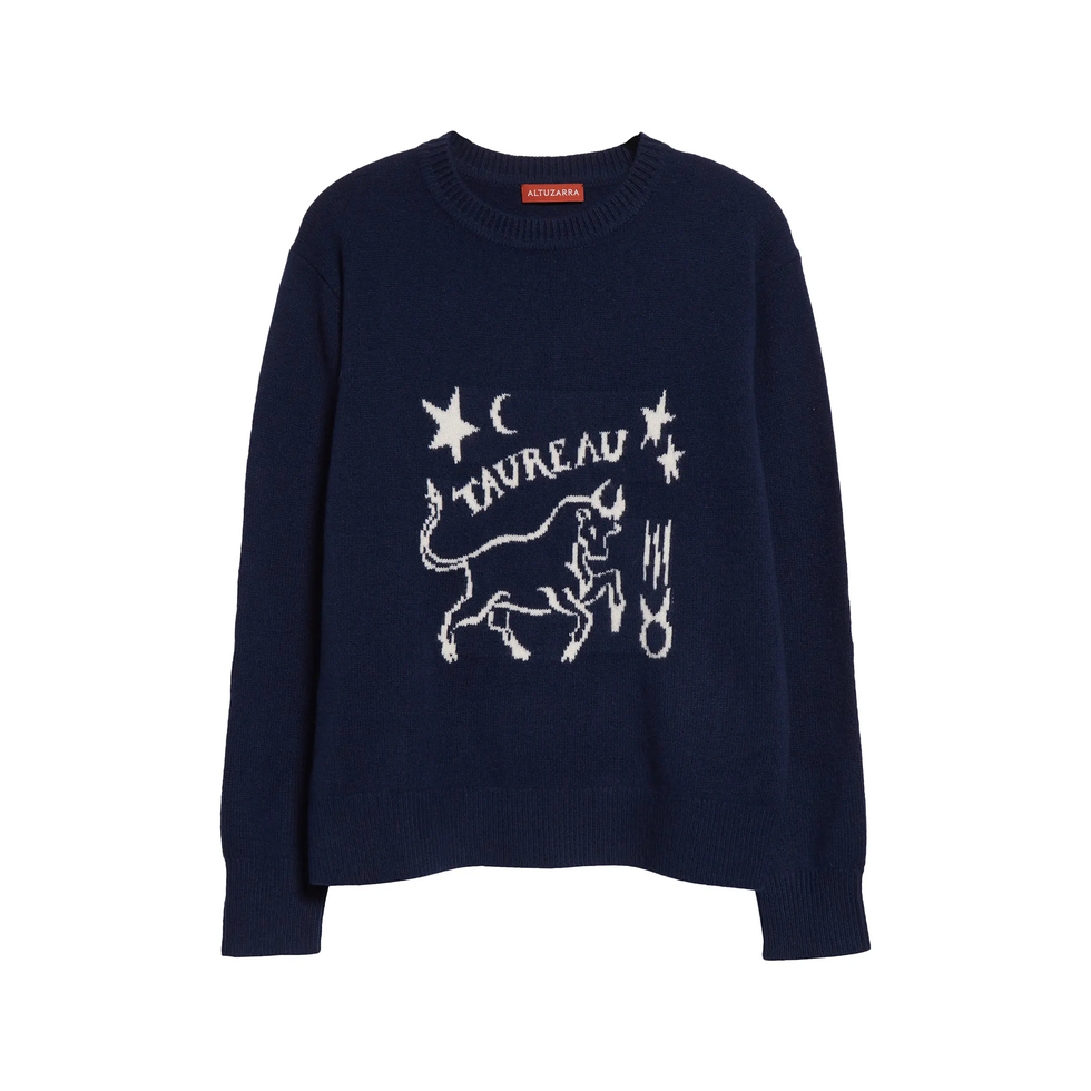 Pullover mit Zodiac-Intarsienmuster und Rundhalsausschnitt aus Schurwolle