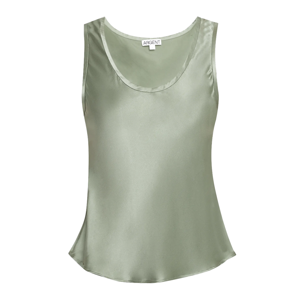 Tanktop aus glänzender Seidencharmeuse mit U-Ausschnitt in Pistazie