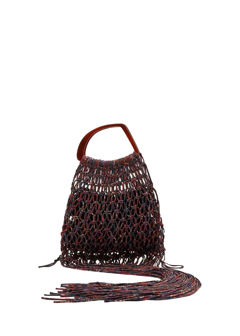 Fringe Macrame Top-Handle Bag