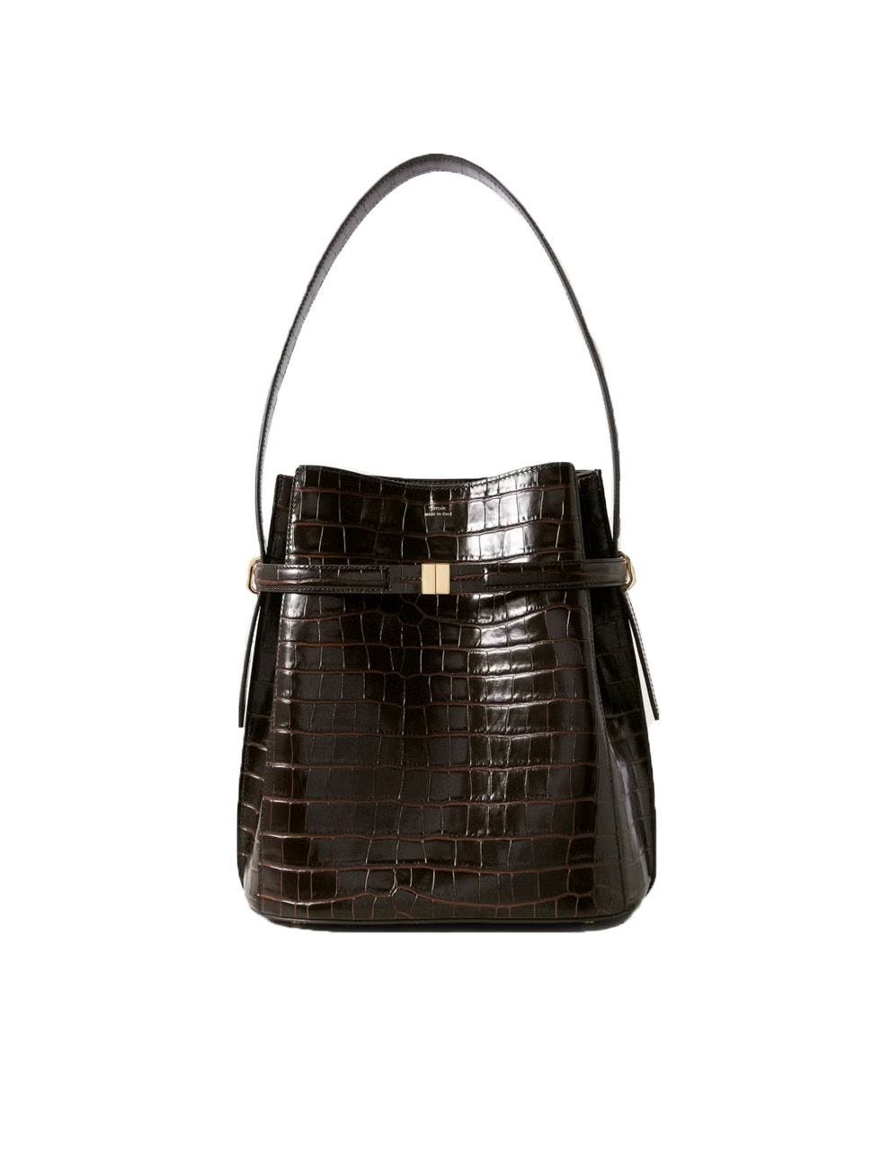Belted Croc-Effect Leather Tote 