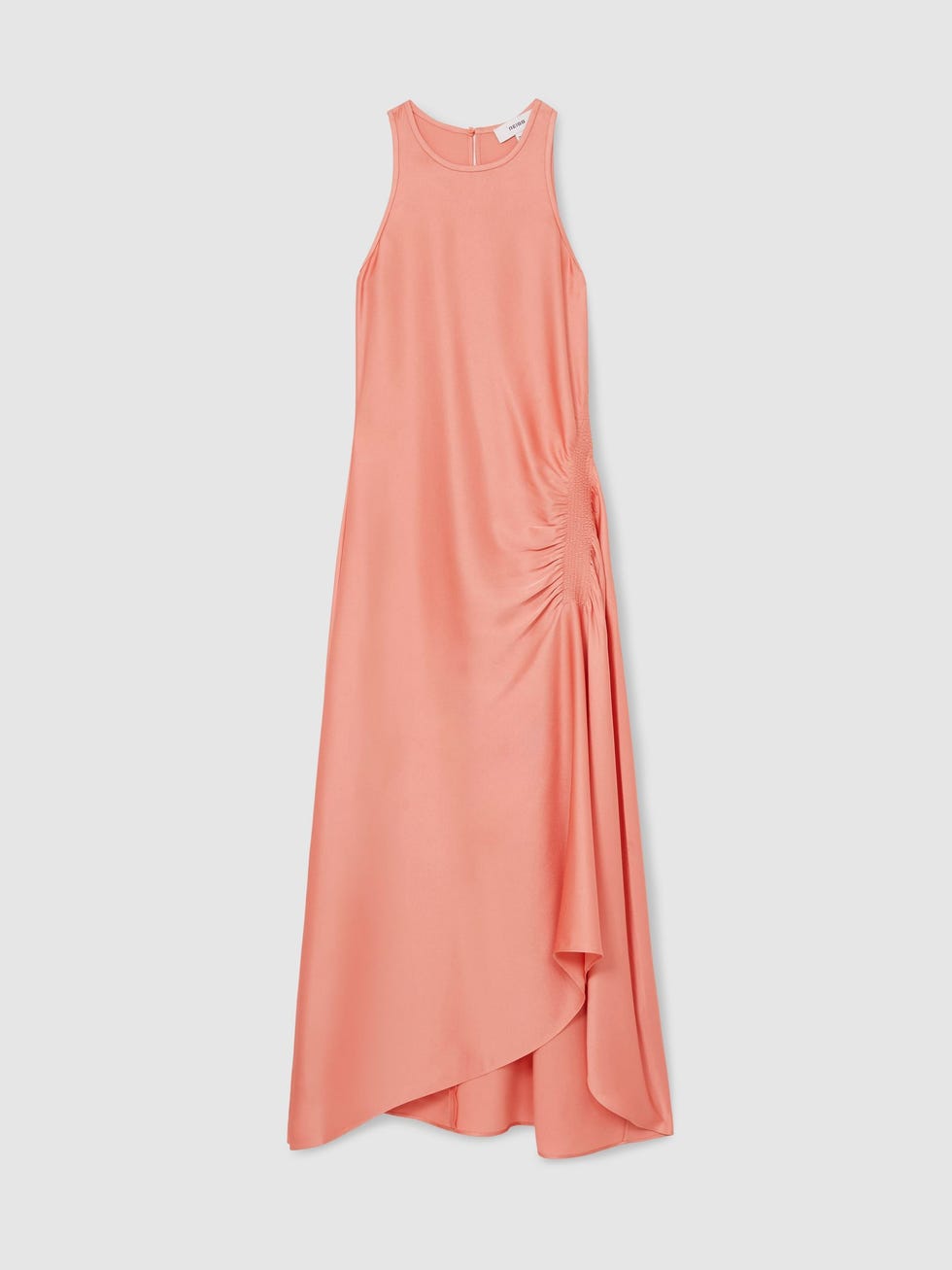 Satin Shirred Midi Dress in Koralle