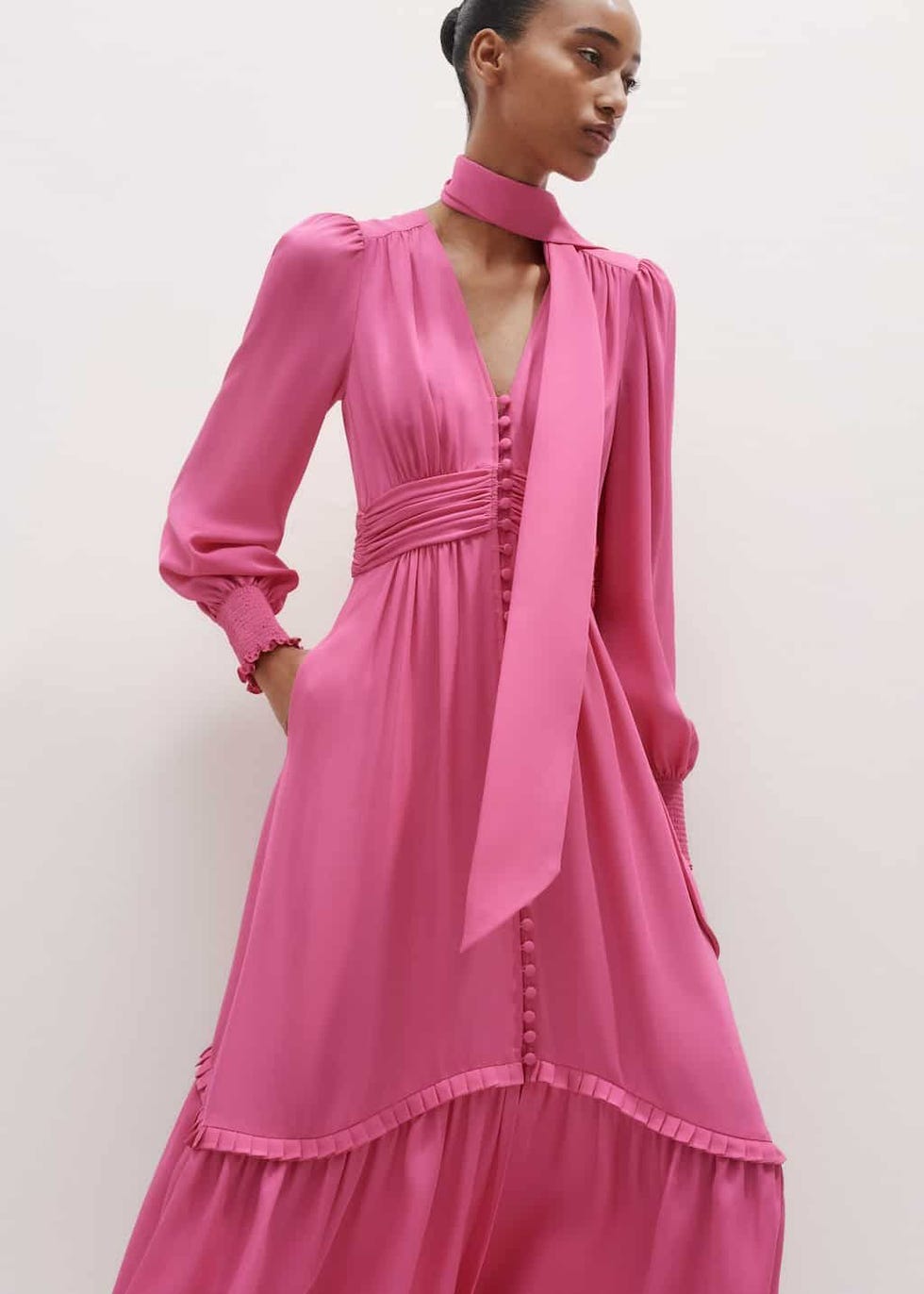 Silk statement midi dress + tie