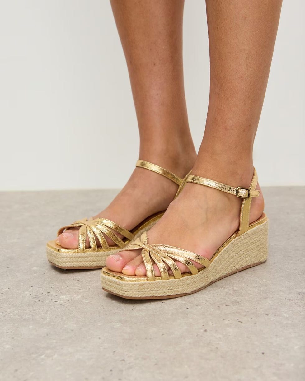 Wafa Gold Metallic Wedge Sandals