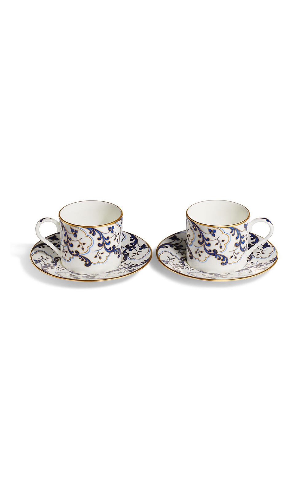 Juego de dos tazas de té y platillos de porcelana fina Valse Bleue