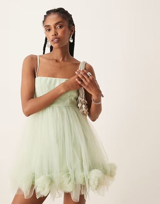 Bubble Hem Babydoll Tulle Mini Dress
