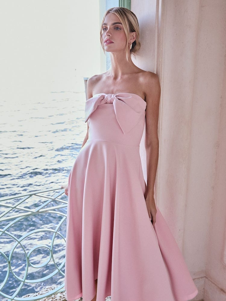 Pink Bow Bandeau Midi Dress