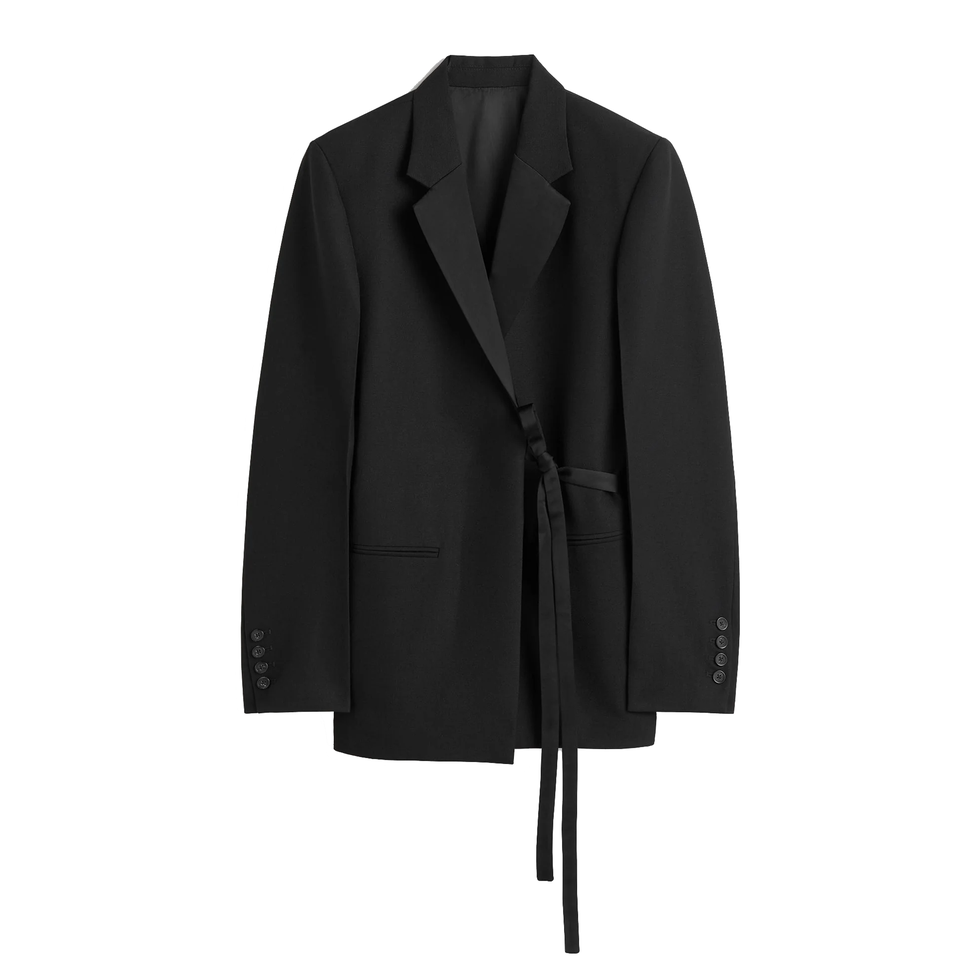 Satin-Lapel Wrap Blazer