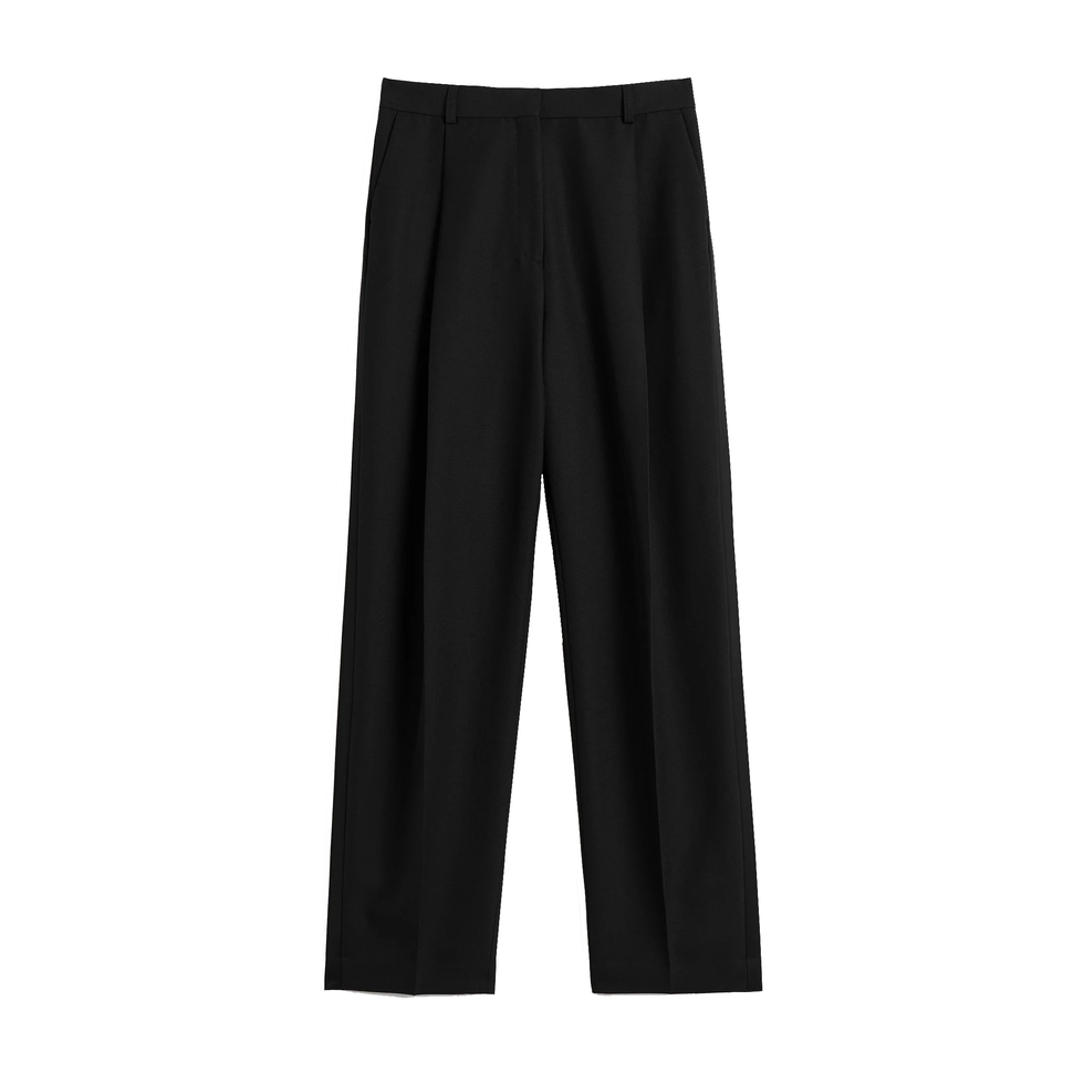 Pleated Straight Trousers Black
