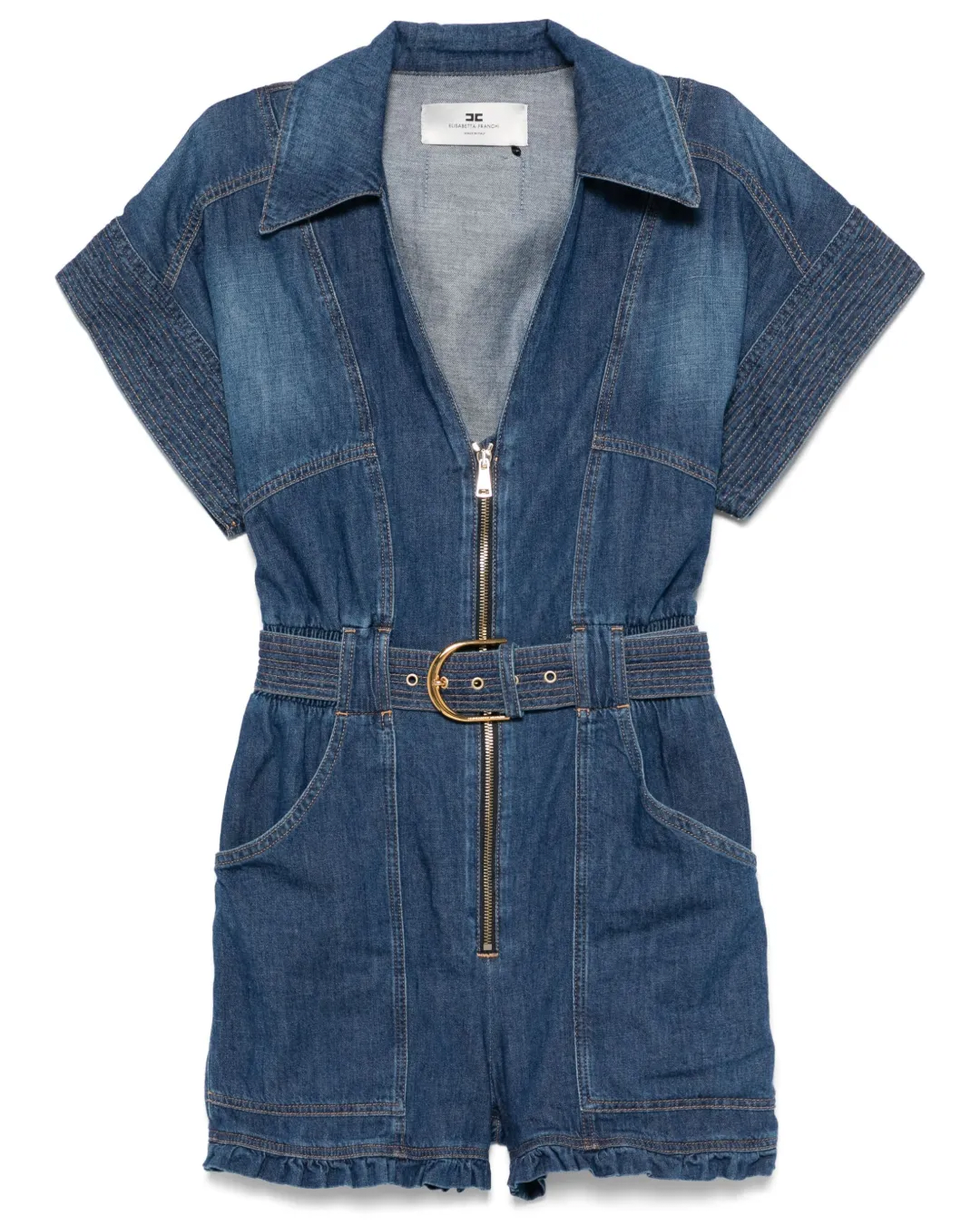 Belted Denim Romper