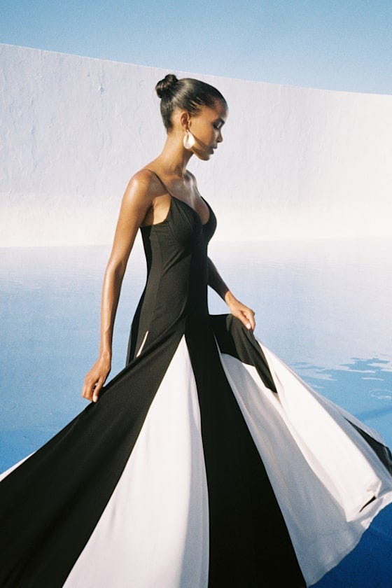 Elisha Black and White Sleeveless Maxi Dress