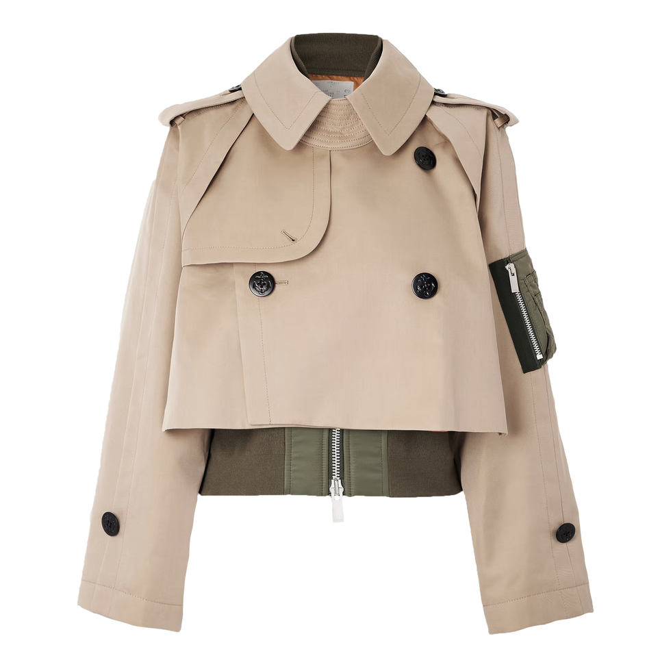 Layered Shell-Trimmed Gabardine and Knitted Jacket