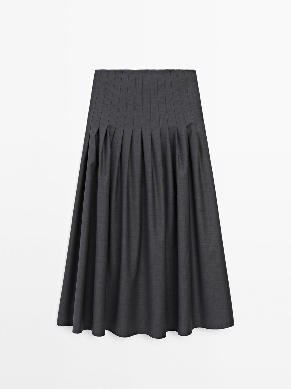 Pleated Wool Blend Midi Skirt