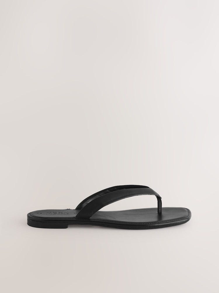 Black Leather Forever Comfort® Square Toe Thong Sandals