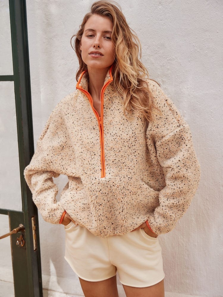 Orange Teddy Borg Quarterzip Fleece Sweatshirt
