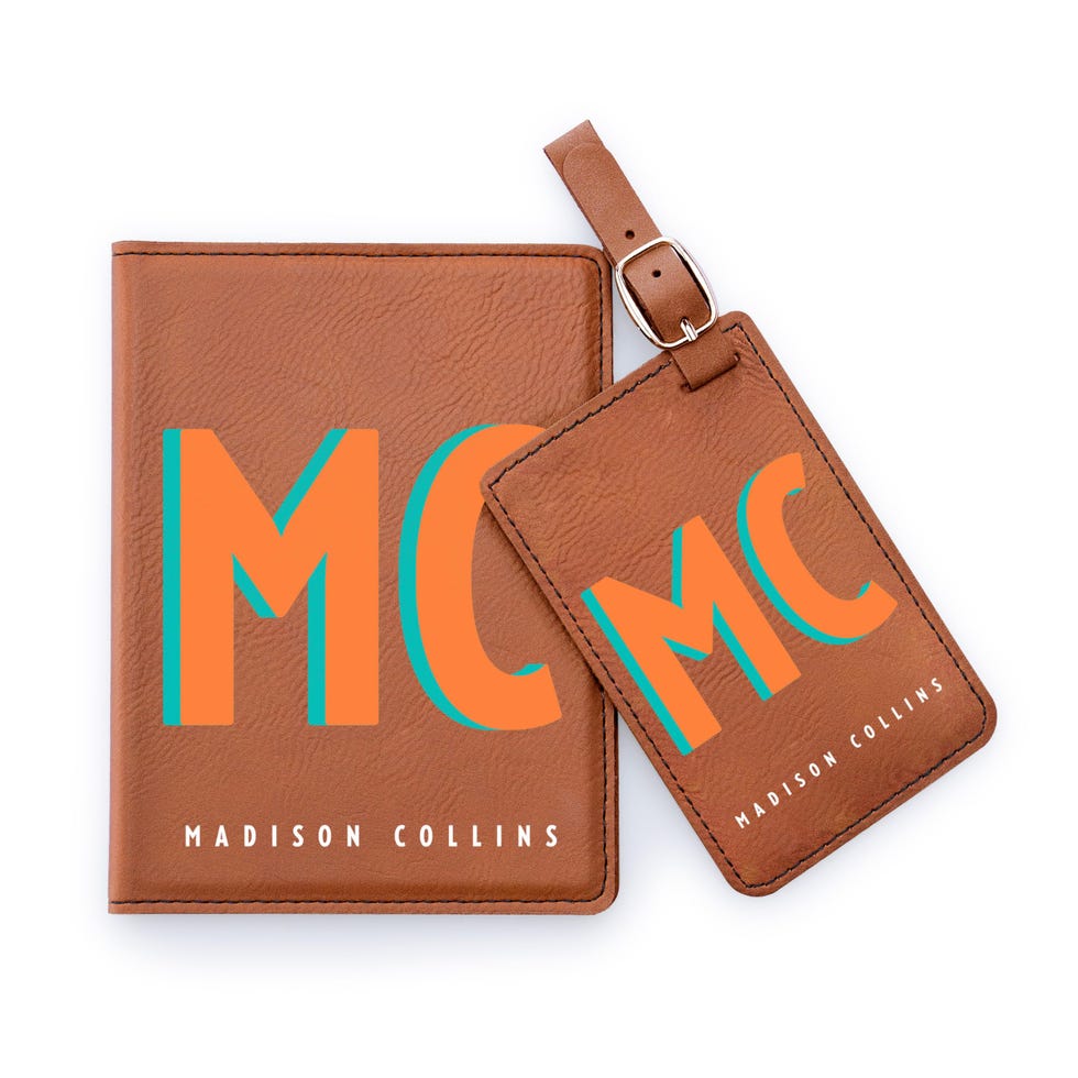 Personalized Leather Passport Cover and Luggage Tag