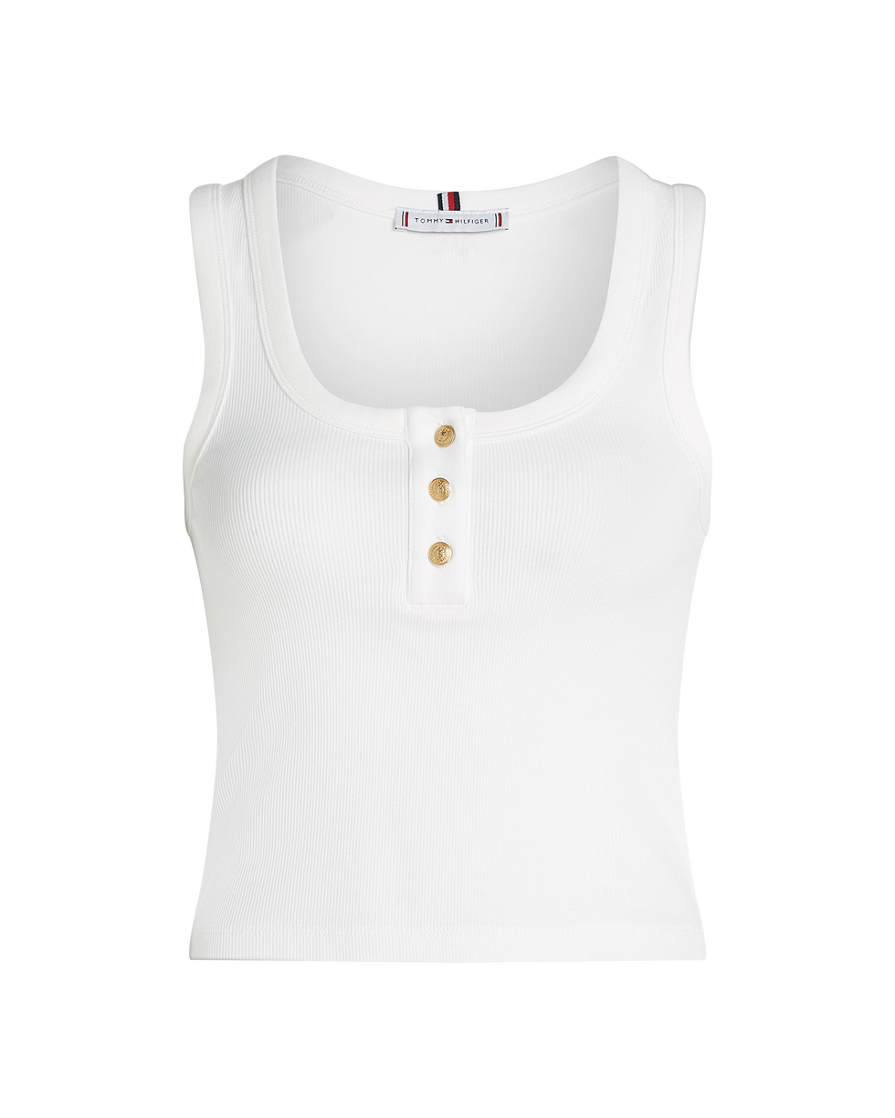 Slim Fit Tanktop met Ronde Hals en Gouden Knoopjes