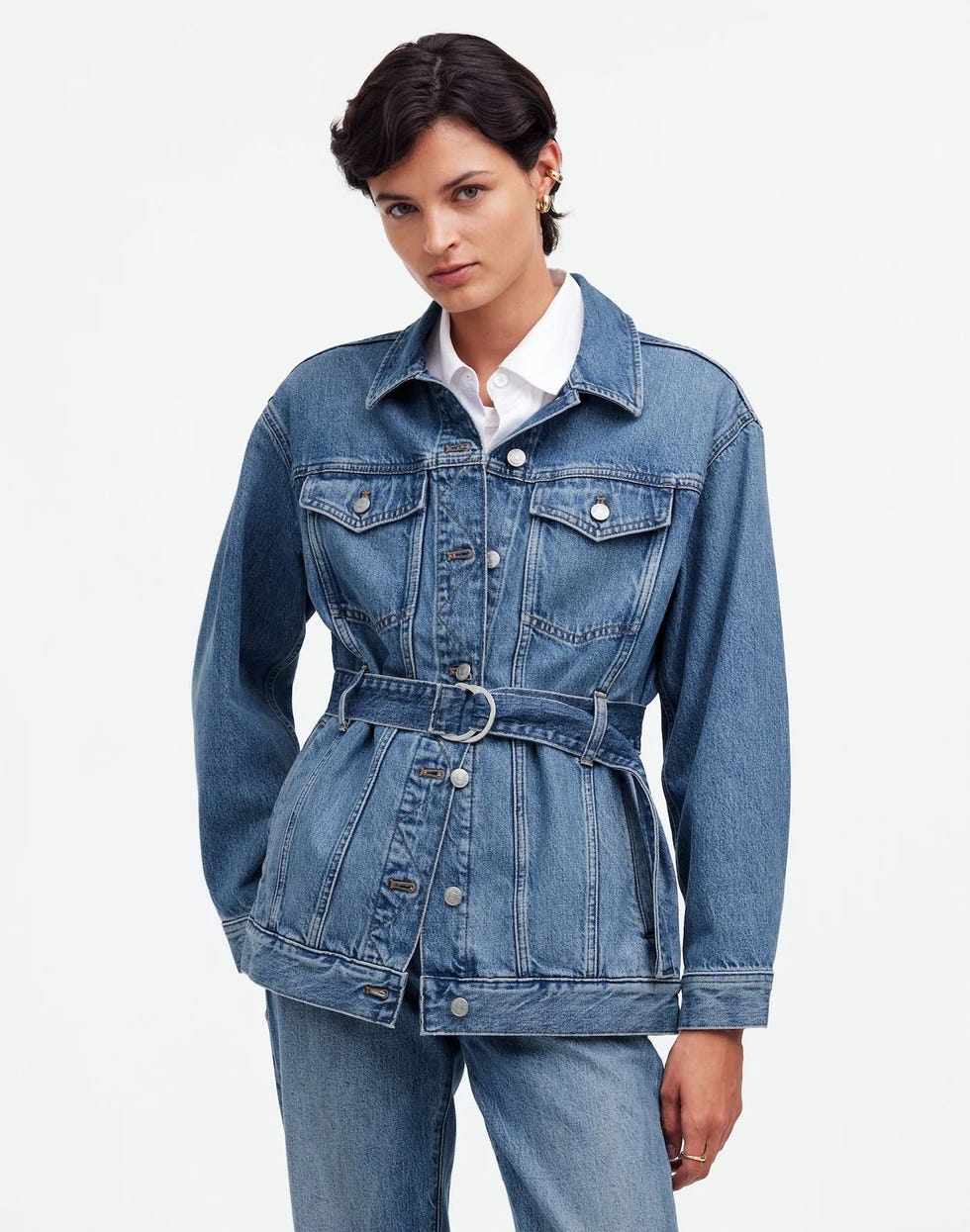 Jaqueta jeans Trucker oversized com cinto