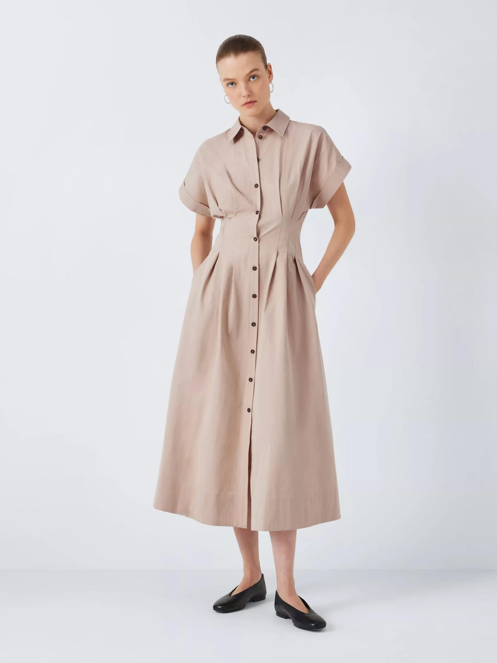 John Lewis Kimono Sleeve Shirt Dress Light Brown