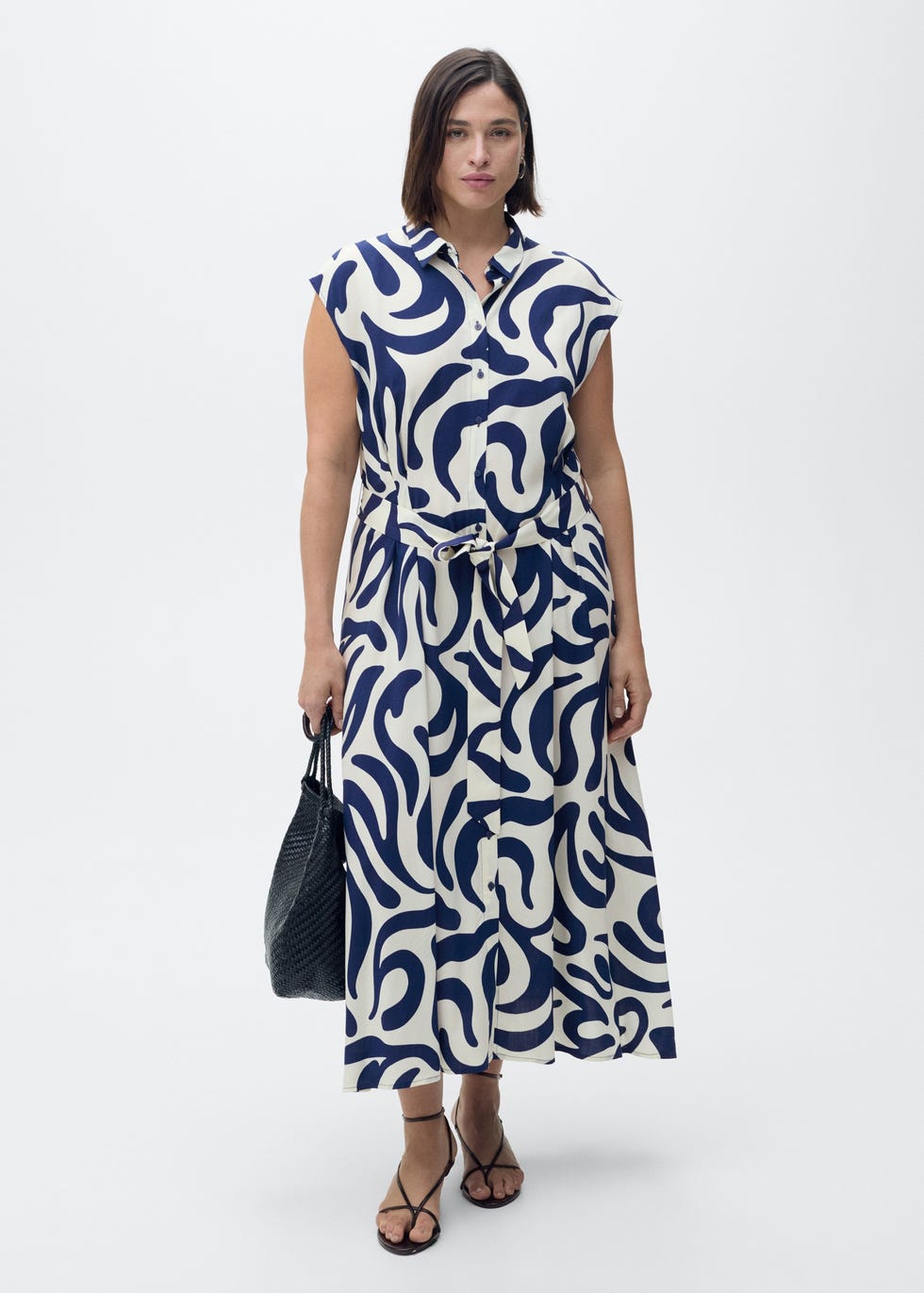 Printed shirt dress with belt