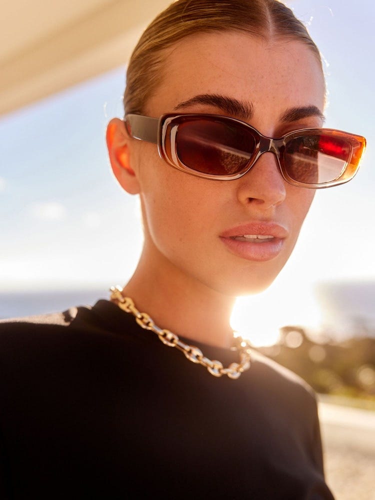 Brown Slim Rectangle Sunglasses