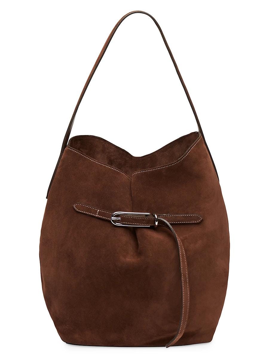 Belted Suede Bucket Bag