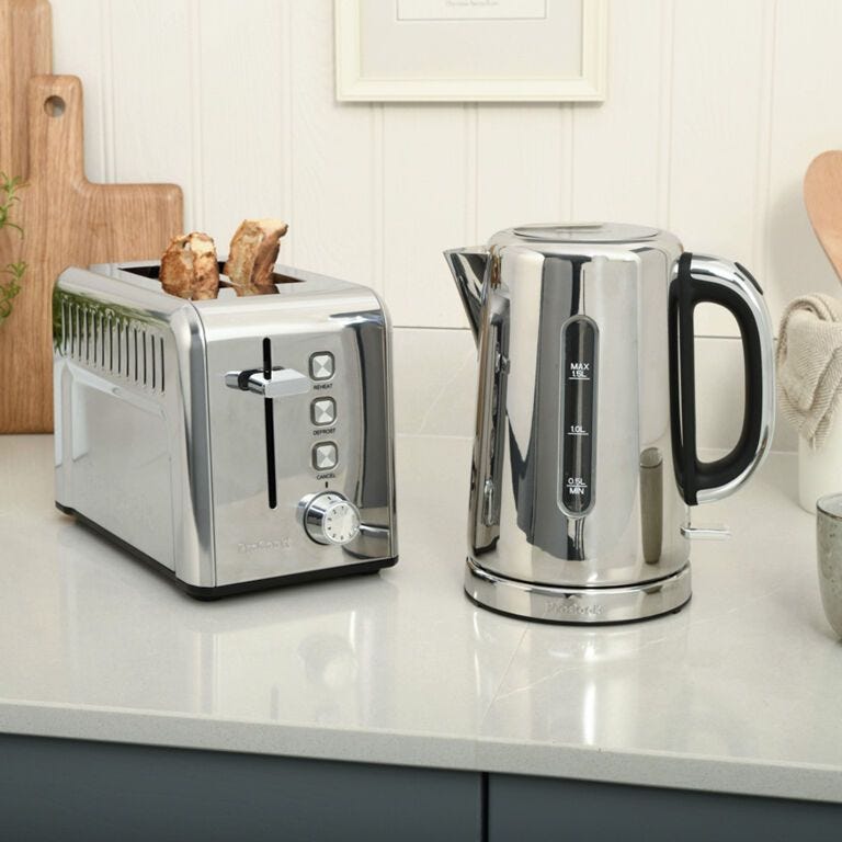 Stainless Steel Kettle and Toaster Set