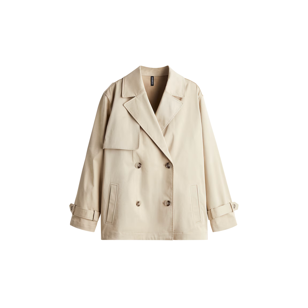 Short Twill Trench Coat in Beige