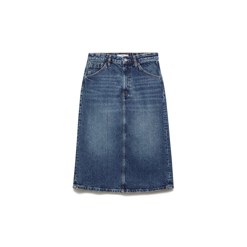 Denim Midi-Skirt in Dark Blue