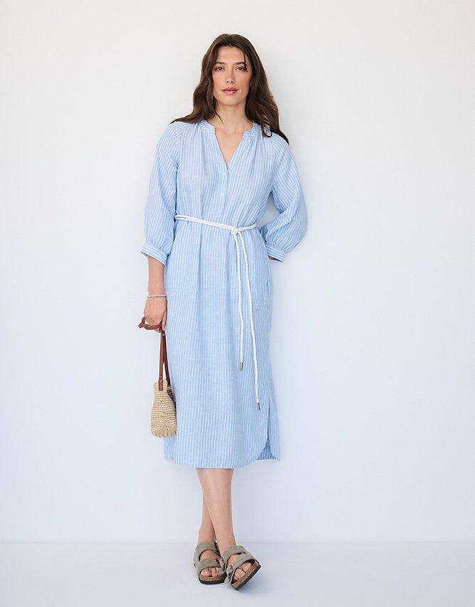 Linen Striped Dress With Rope Belt 