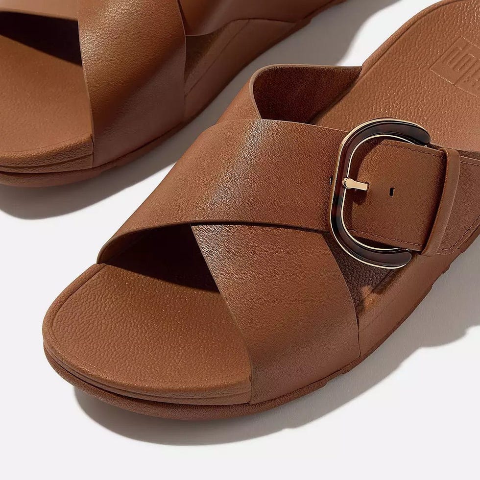 Lulu buckle leather cross slider