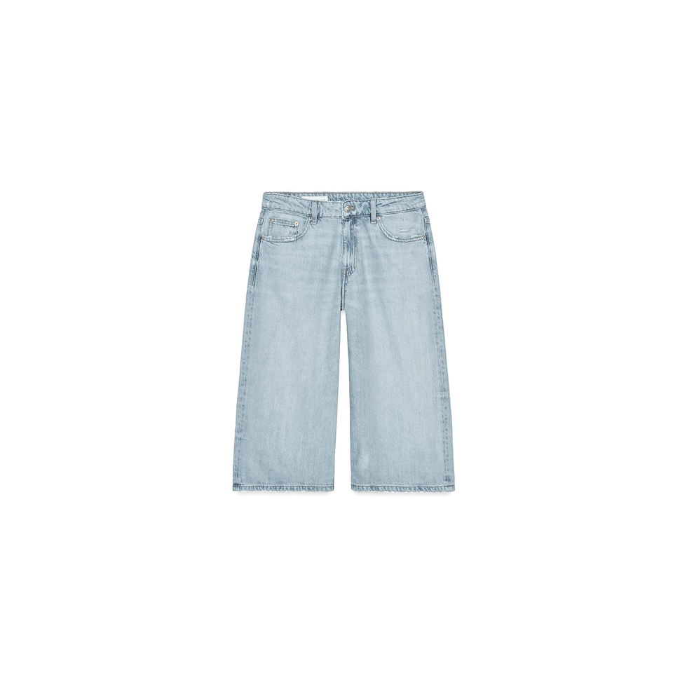 Low-Rise Denim Jorts in Light Blue