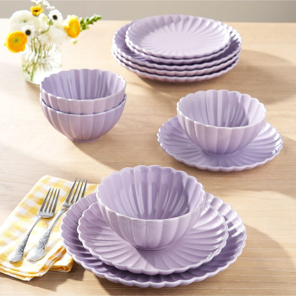 The Pioneer Woman Colette 12-Piece Stoneware Dinnerware Set in Lavender