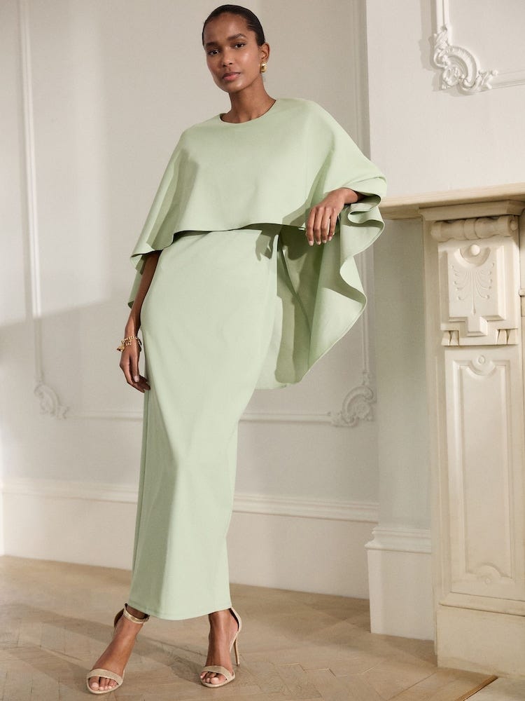 The formal church wedding: Cape maxi dress in sage green 