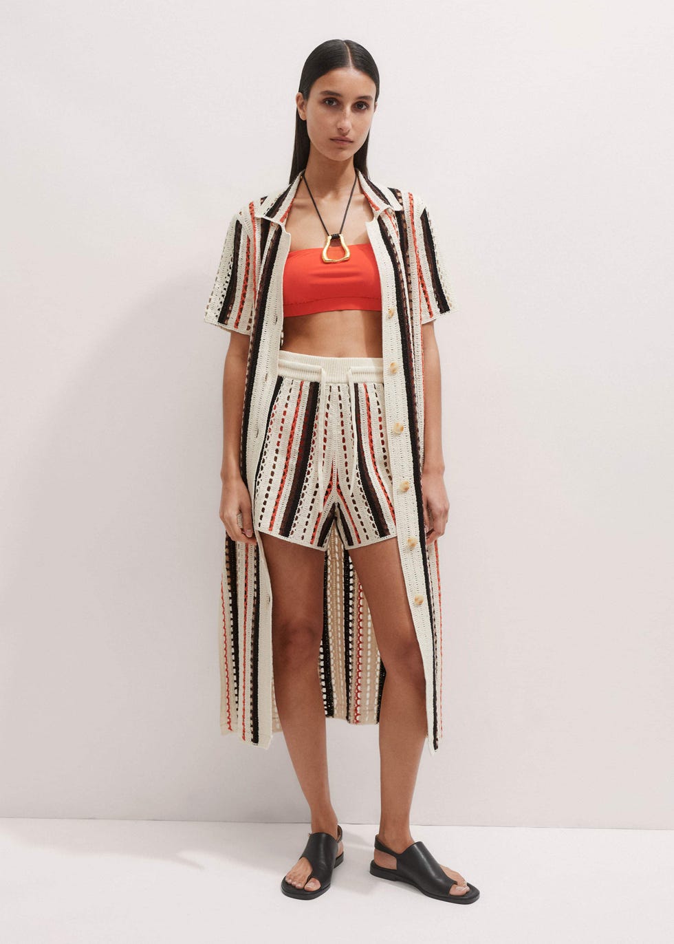 Stripe Knit Cotton Crochet Short 