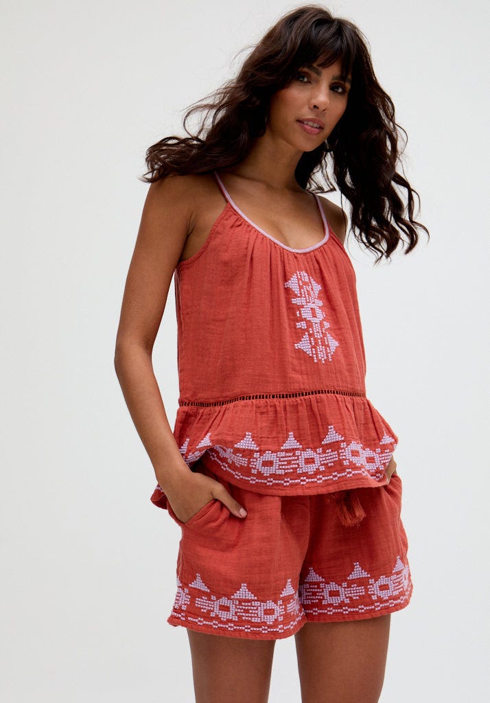 Paperbag Waist Embroidered Short