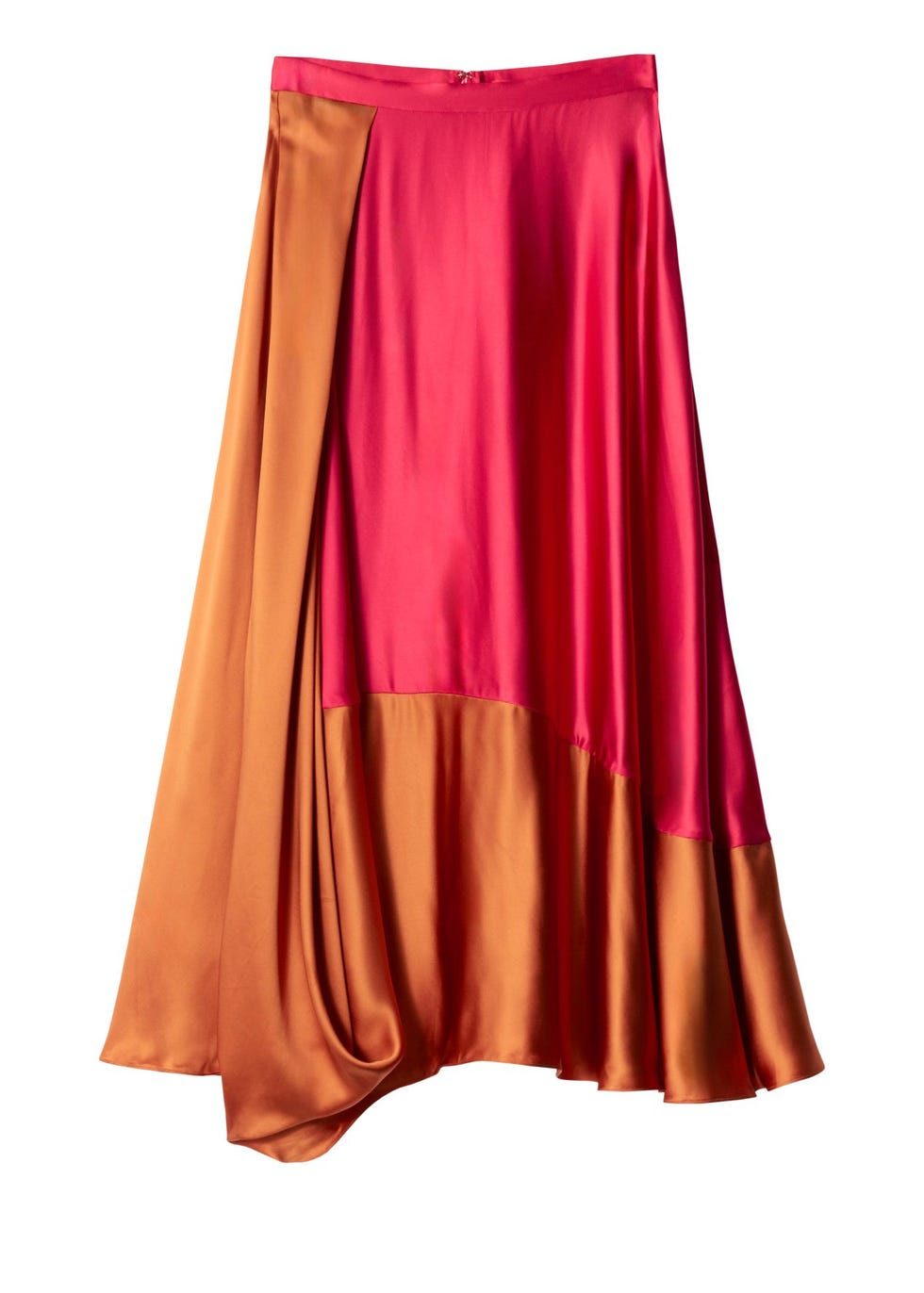 Saia midi de cetim com blocos de cores