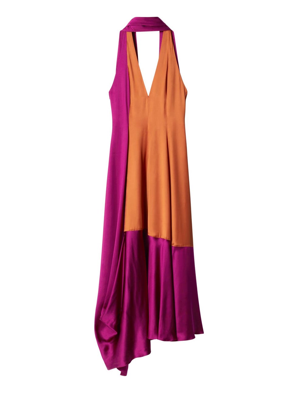 Vestido longo de cetim com detalhe de lenço